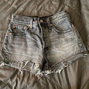 Black/grey Levi’s 501 Distressed Denim Shorts